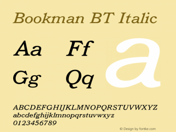 Bookman BT Italic Version 1.01 emb4-OT Font Sample