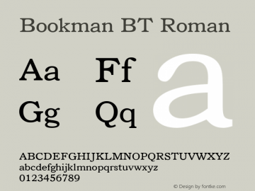 Bookman BT Roman mfgpctt-v1.52 Tuesday, January 26, 1993 9:36:38 am (EST) Font Sample