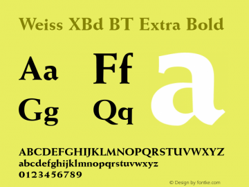 Weiss XBd BT Extra Bold mfgpctt-v1.87 Dec 30 1996 Font Sample
