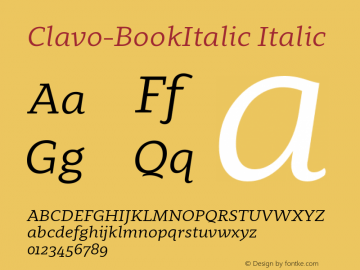Clavo-BookItalic Italic Version 1.000;PS 001.000;hotconv 1.0.70;makeotf.lib2.5.58329 Font Sample