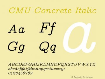 CMU Concrete Italic Version 0.7.0 Font Sample