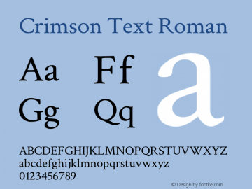 Crimson Text Roman Version 0.01 Font Sample