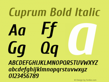 Cuprum Bold Italic Version 1.002 Font Sample