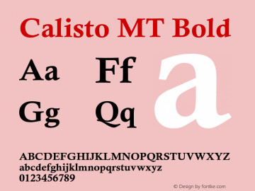 Calisto MT Bold Version 1.62 Font Sample