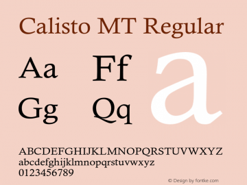 Calisto MT Regular Version 1.62 Font Sample