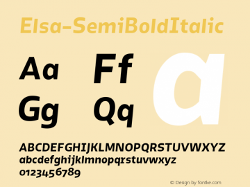 Elsa-SemiBoldItalic ☞ Version 1.000;com.myfonts.stereotypes.elsa.semi-bold-italic.wfkit2.3EqF Font Sample