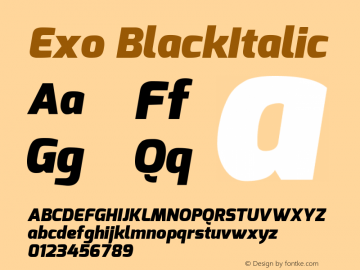 Exo BlackItalic Version 1.00 Font Sample