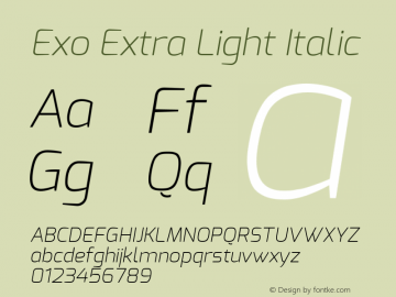Exo Extra Light Italic Version 1.00 Font Sample