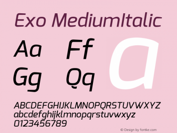 Exo MediumItalic Version 1.00 Font Sample