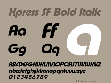 Xpress SF Bold Italic Altsys Fontographer 3.5  4/12/93 Font Sample