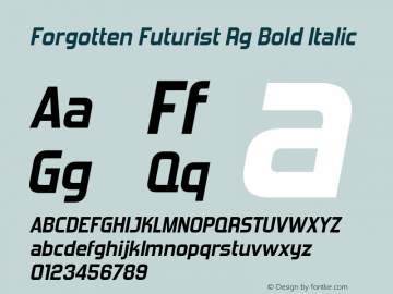 Forgotten Futurist Rg Bold Italic Version 6.000 Font Sample