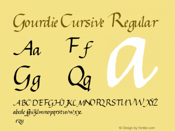 Gourdie Cursive Regular Version 1.0; May 28, 2000 Font Sample