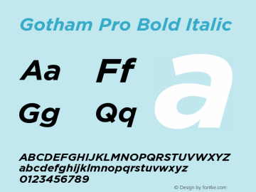 Gotham Pro Bold Italic Version 001.000 Font Sample