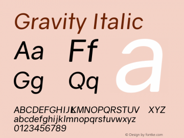 Gravity Italic Version 1.000;PS 002.000;hotconv 1.0.70;makeotf.lib2.5.58329图片样张