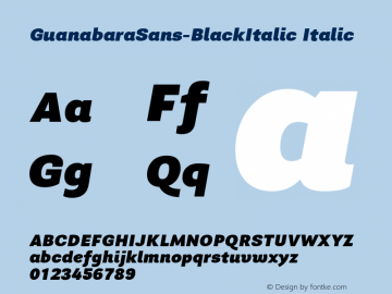 GuanabaraSans-BlackItalic Italic Version 1.001;PS 001.001;hotconv 1.0.70;makeotf.lib2.5.58329 Font Sample