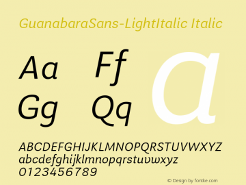 GuanabaraSans-LightItalic Italic Version 1.001;PS 001.001;hotconv 1.0.70;makeotf.lib2.5.58329 Font Sample