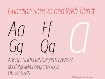 Guardian Sans XCond Web Thin It Version 1.1 2012 Font Sample