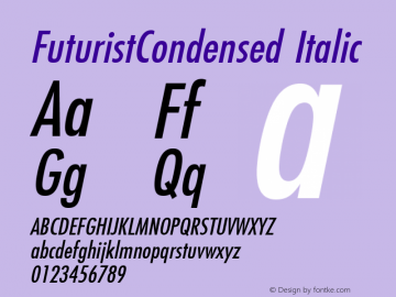 FuturistCondensed Italic The IMSI MasterFonts Collection, tm 1995, 1996 IMSI (International Microcomputer Software Inc.) Font Sample