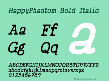 HappyPhantom Bold Italic Version 2.00 March 26, 2010 Font Sample