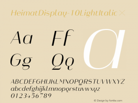 HeimatDisplay-10LightItalic ☞ Version 1.000;PS 001.000;hotconv 1.0.70;makeotf.lib2.5.58329;com.myfonts.easy.atlas-font-foundry.heimat-display.10-light-italic.wfkit2.version.4nyA Font Sample