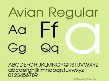 Avian Regular Print Artist: Sierra On-Line, Inc. Font Sample