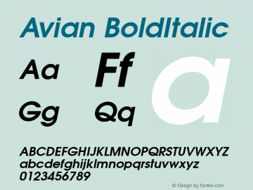 Avian BoldItalic Macromedia Fontographer 4.1.5 5/17/98图片样张