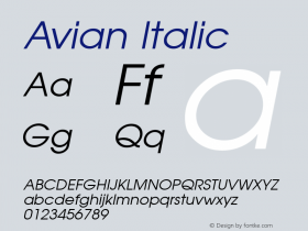 Avian Italic Macromedia Fontographer 4.1.5 5/17/98 Font Sample
