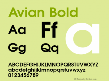 Avian Bold Macromedia Fontographer 4.1.5 5/17/98 Font Sample