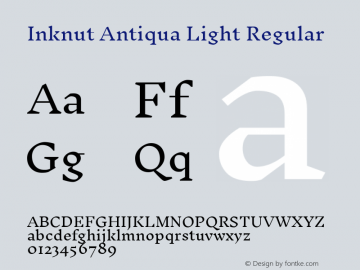Inknut Antiqua Light Regular Version 1.001; ttfautohint (v1.2) -l 12 -r 12 -G 200 -x 14 -D deva -f deva -w G -X 