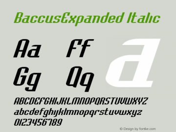 BaccusExpanded Italic Macromedia Fontographer 4.1.5 5/17/98 Font Sample