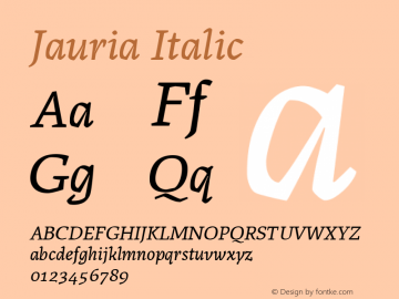 Jauria Italic Version 7.504; 2010; Build 1021; ttfautohint (v1.3) Font Sample