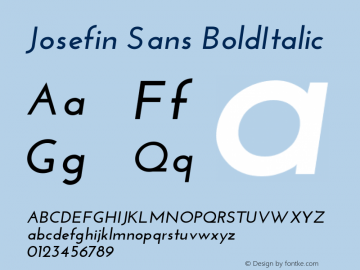 Josefin Sans BoldItalic Version 1.0 Font Sample