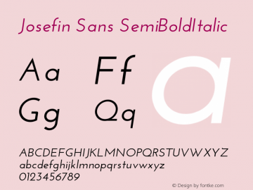 Josefin Sans SemiBoldItalic Version 1.0 Font Sample