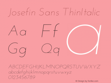 Josefin Sans ThinItalic Version 1.0 Font Sample