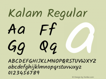 Kalam Regular Version 1.000;PS 1.0;hotconv 1.0.78;makeotf.lib2.5.61930; ttfautohint (v1.1) -l 8 -r 32 -G 200 -x 14 -D latn -f deva -w G Font Sample