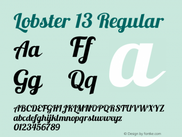 Lobster 13 Regular Version 1.003 2010 Font Sample