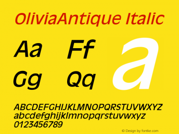 OliviaAntique Italic The IMSI MasterFonts Collection, tm 1995, 1996 IMSI (International Microcomputer Software Inc.) Font Sample