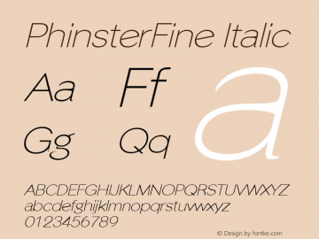 PhinsterFine Italic The IMSI MasterFonts Collection, tm 1995, 1996 IMSI (International Microcomputer Software Inc.) Font Sample