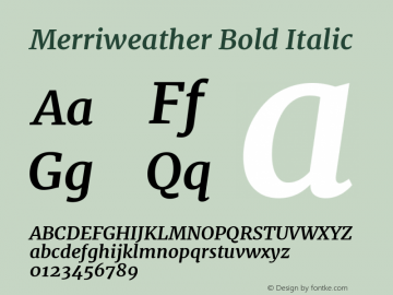Merriweather Bold Italic Version 1.001 Font Sample