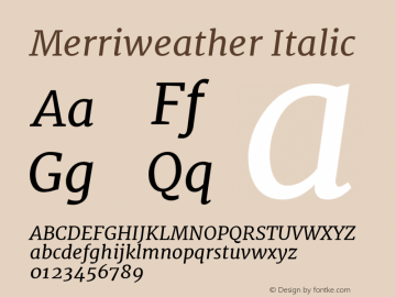 Merriweather Italic Version 1.001 Font Sample