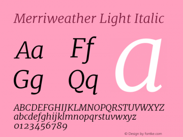 Merriweather Light Italic Version 1.001 Font Sample