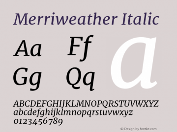 Merriweather Italic Version 1.52; ttfautohint (v0.97) -l 13 -r 13 -G 200 -x 24 -f dflt -w 