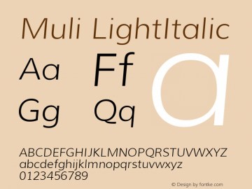Muli LightItalic Version 1.000 Font Sample