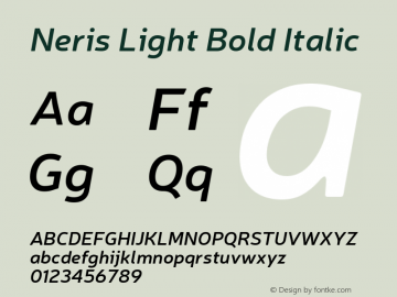 Neris Light Bold Italic Version 1.000;PS 001.000;hotconv 1.0.70;makeotf.lib2.5.58329 Font Sample
