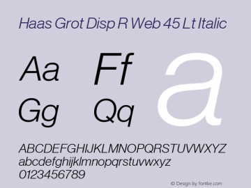 Haas Grot Disp R Web 45 Lt Italic Version 001.000 2011 Font Sample