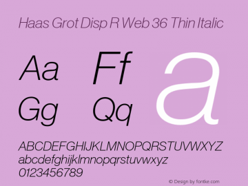 Haas Grot Disp R Web 36 Thin Italic Version 001.000 2011 Font Sample