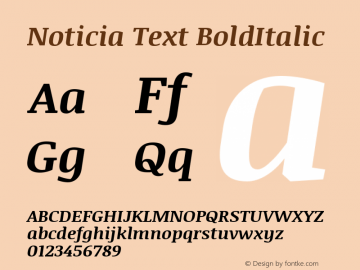 Noticia Text BoldItalic Version 1.003 Font Sample