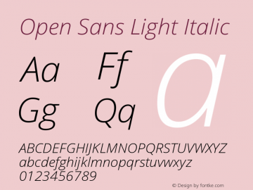 Open Sans Light Italic Version 1.10 Font Sample