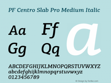 PF Centro Slab Pro Medium Italic Version 1.000 2006 initial release Font Sample