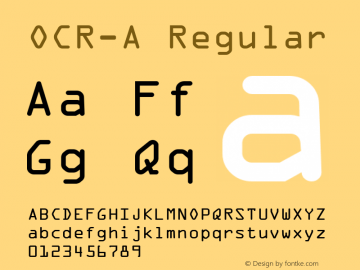 OCR-A Regular V.1.0.0: July 1994 Font Sample